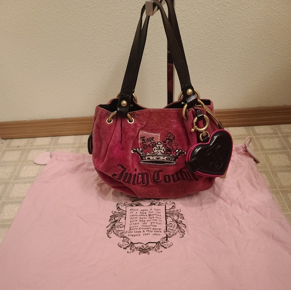 Juicy Couture Handbags - Juicy Couture Velour Shoulder Bag with Large Pink Flannel Dust Travel Bag